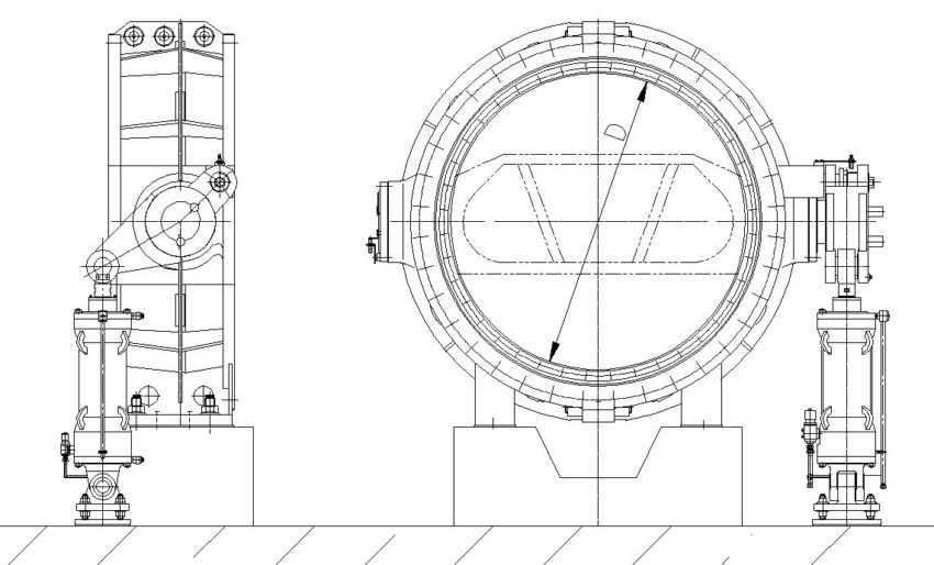 Затвор дисковый ЗДб для насосной станции с сервомотором на закрытие и на открытие (сервомотор устанавливается на фундамент)
