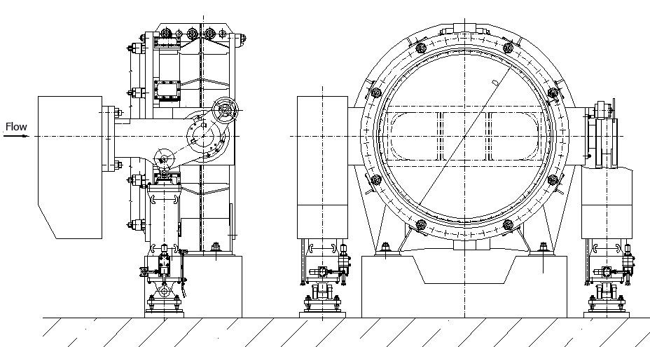 SBBV butterfly valve with counterweight driving mechanism for closing and servomotors for opening